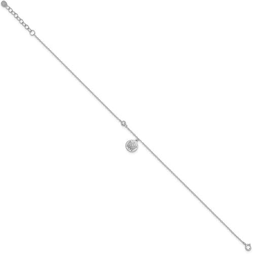 Sterling Silver Cubic Zirconia and Sand Dollar Anklet 9"
