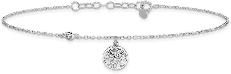 Sterling Silver Cubic Zirconia and Sand Dollar Anklet 9"
