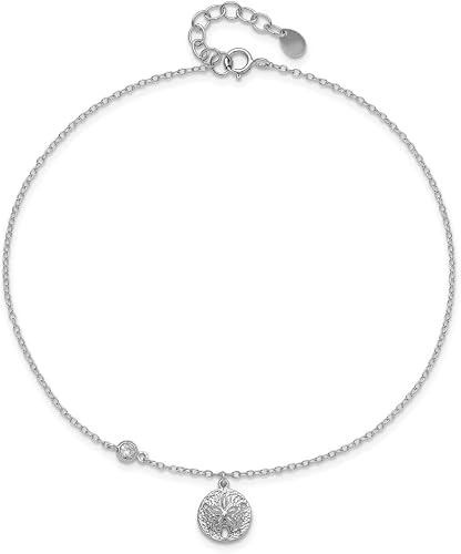 Sterling Silver Cubic Zirconia and Sand Dollar Anklet 9"
