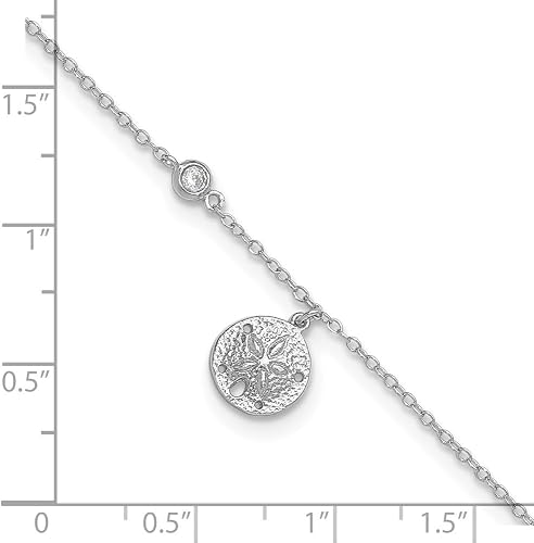 Sterling Silver Cubic Zirconia and Sand Dollar Anklet 9"
