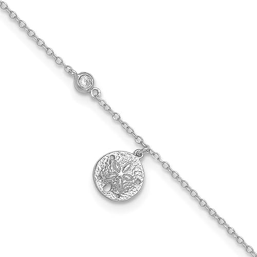 Sterling Silver Cubic Zirconia and Sand Dollar Anklet 9"