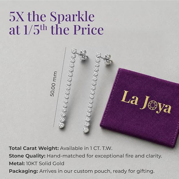 Dangling Diamond Earrings for Women | 10K Solid Gold Lab Grown Diamond Earrings | Ideal Gift for Her