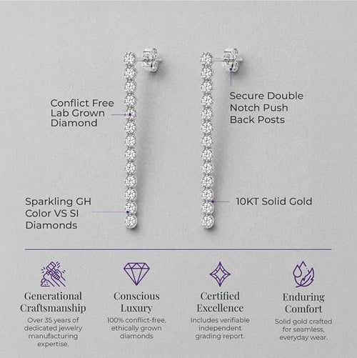 Dangling Diamond Earrings for Women | 10K Solid Gold Lab Grown Diamond Earrings | Ideal Gift for Her