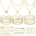 NEWITIN 49 Pieces Gold Jewelry Set for Women Fashion Costume Jewelry Gold Plated Necklace Bracelet Ring Earrings Set for Women
